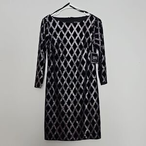 JH Black and Silver Geometric Long Sleeve Dress